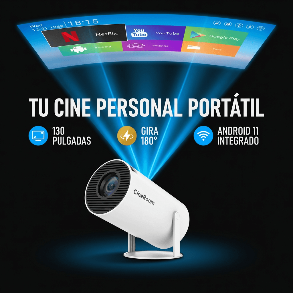 Proyector Inteligente Portátil HY300 Pro - Convierte tu cuarto en una sala de cine